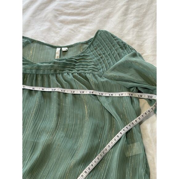 Lauren Conrad Green Sheer Blouse M | Gold Metallic Striped Peasant Top - Picture 4 of 5